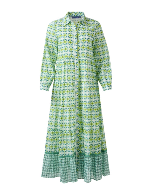 Ro's Garden Jinette Maxi Shirt Dress with Intricate Green Print