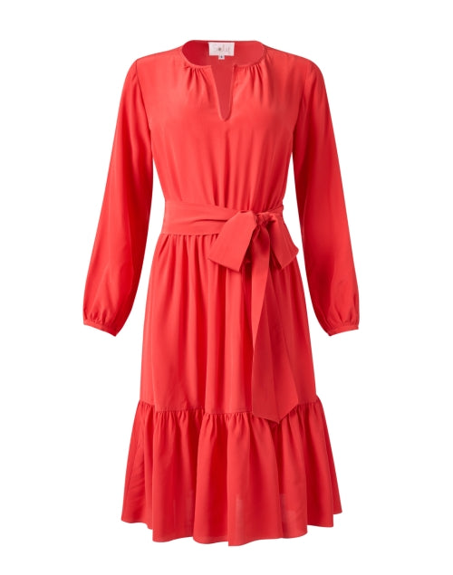 Exquisite Coral Print Silk Women's Dress by Pauline