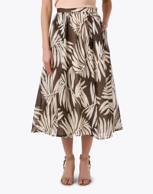 Stylish Brown Palm Leaf Print Midi Skirt for Fashionable Women