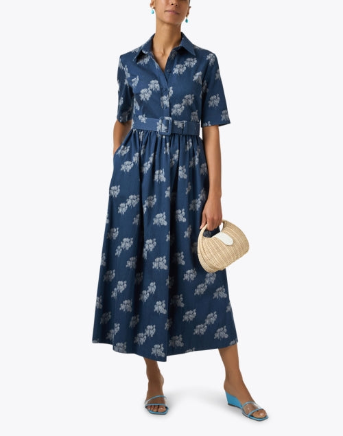 Navy Floral Printed Women's Cotton Shirt Dress Ideal for Weekdays in London Style