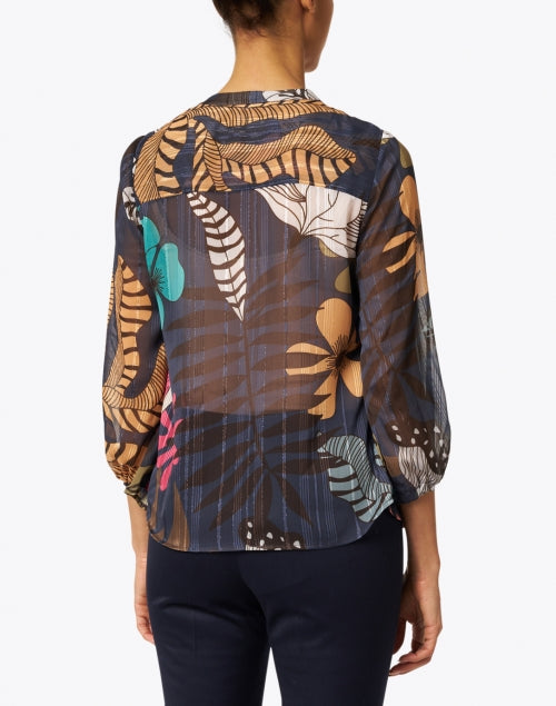 Vilagallo Women's Multicolored Metallic Leaf Print Blouse with Lurex Accents