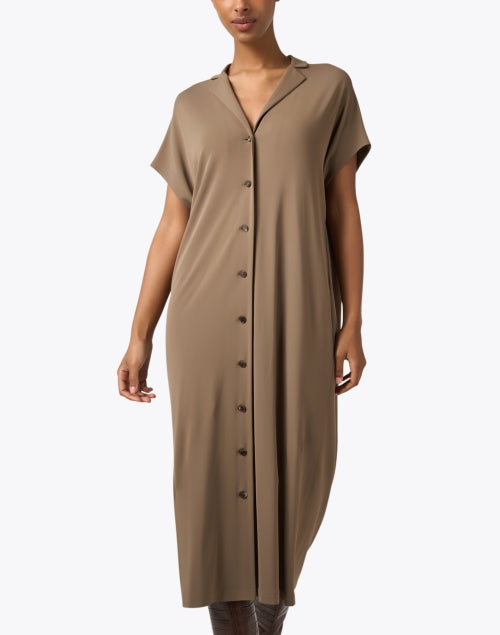 Stylish Taupe Relaxed-Fit Shirt Dress for Versatile Wear