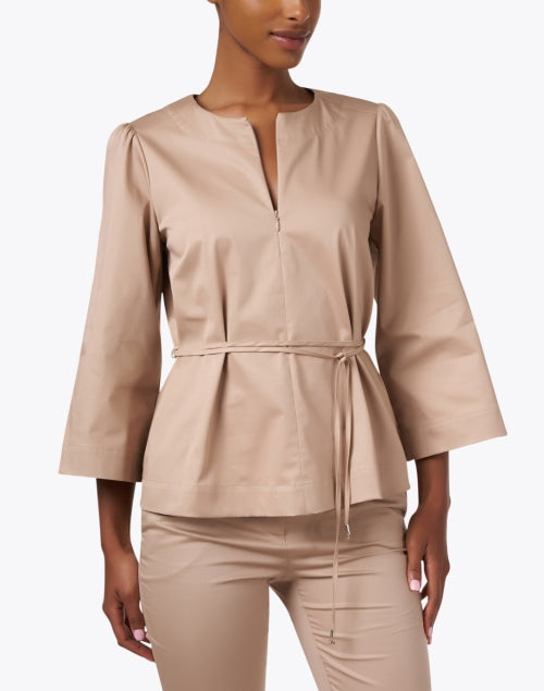 Marc Cain Women's Beige Cotton Blend Belted Bell Sleeve Blouse