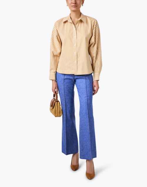 Stylish Emersyn Camel-Striped Cotton Blend Shirt with Stretch