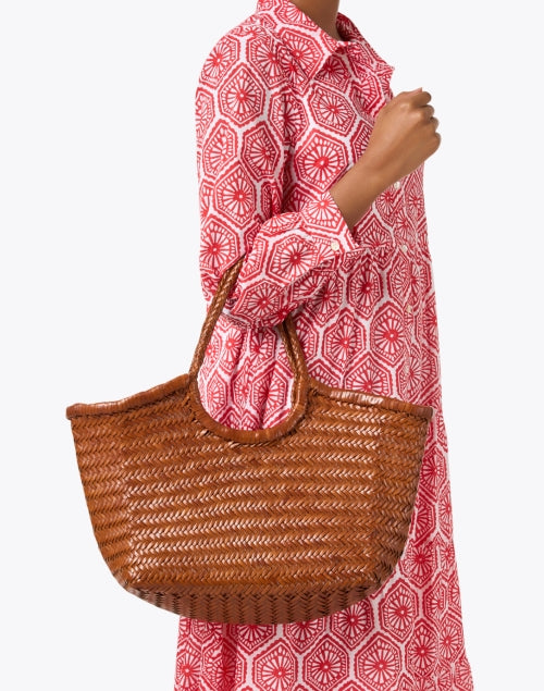 Handwoven Nantucket Style Tan Leather Shoulder Bag for Seaside and City Trips