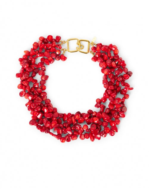 Kenneth Jay Lane Turquoise Coral Three - Strand Gold - Plated Hook Closure Necklace