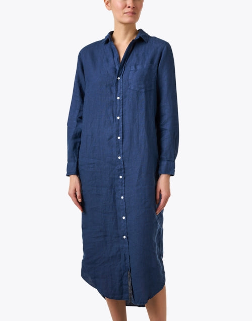 Navy Blue Linen Casual Shirt Dress for Rory Style