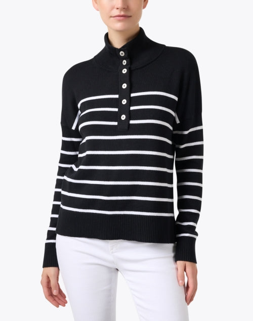 Cozy 100% Cotton Black-and-White Striped Sweater with Button Neckline