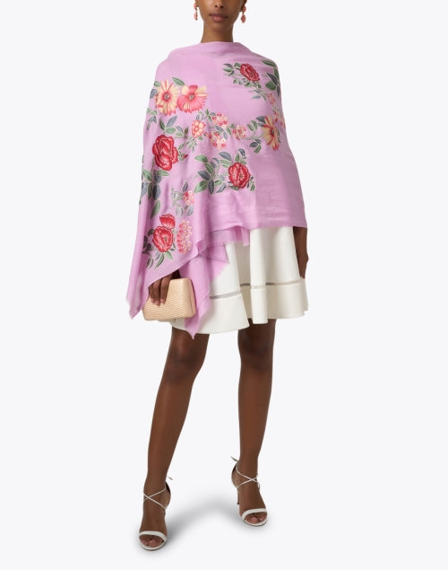 Stylish Lilac and Peony Decorated Woolen Scarf for Women's Fashion