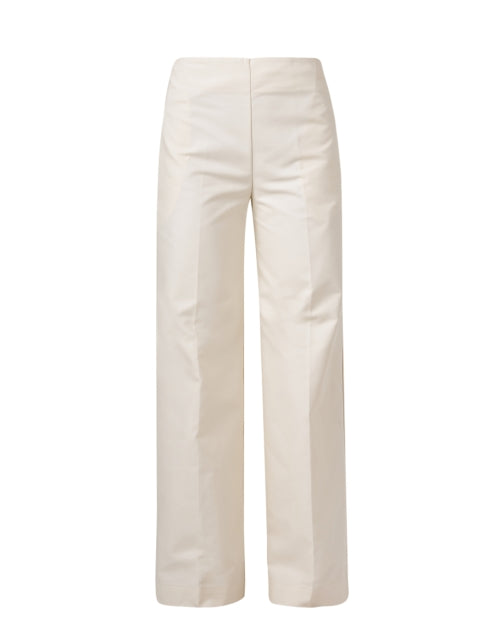 Maggie Ivory Cotton Poplin Wide - Leg Trousers with Side Zipper
