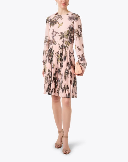 Stylish Pink Printed Pleated Women's Dress