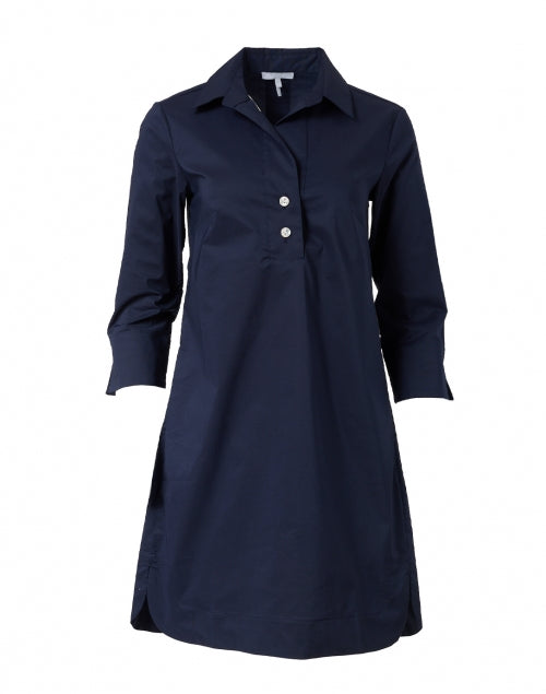 Navy Blue Aileen Stretch Cotton Women's Shirt Dress for Casual Wear