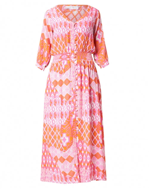 Kelsey Women's Flamingo Pink Printed Shirt Dress for Coastal Getaways