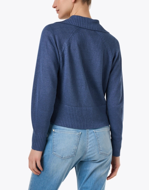 Navy 100% Linen Zip-up Cropped Jacket for Relaxed Weekend Wear