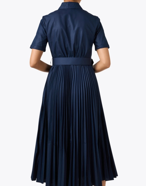 Navy Blue Pleated Cally Shirt Dress for Elegant Ladies