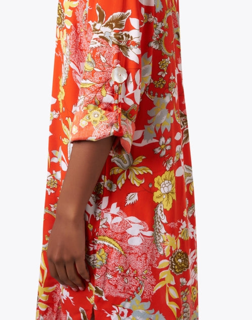 Stylish Lightweight Orange Dress with Intricate Floral Print