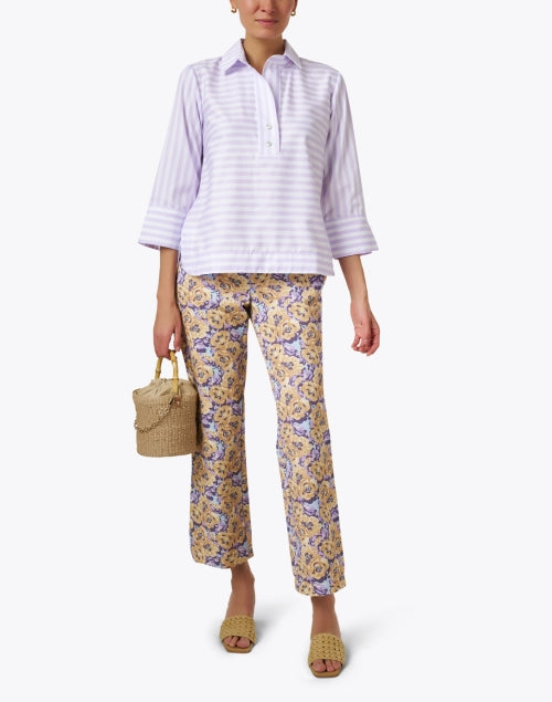 Aileen Women's Lavender and White Striped Cotton Poplin Casual Top