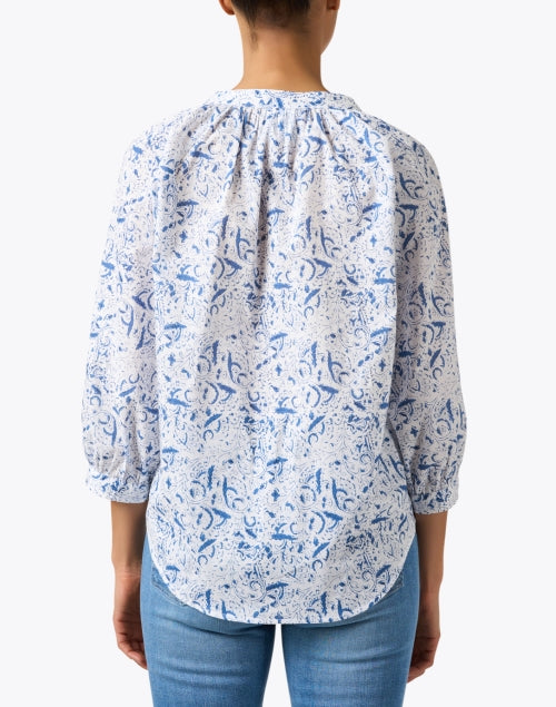 Meg Brand Blue and White Printed Cotton Button-Front Women's Top