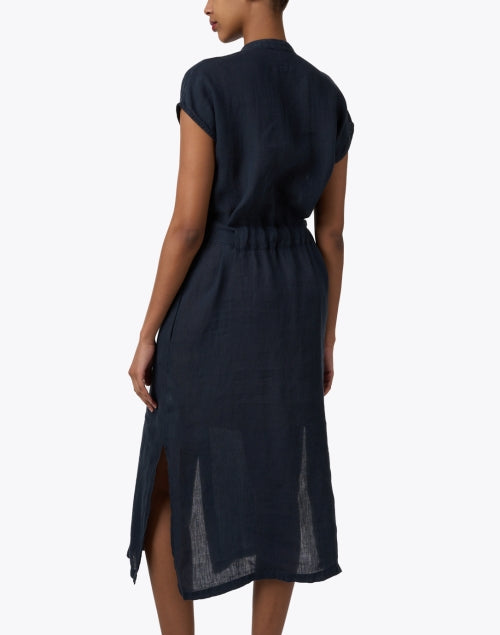 Stylish Navy Linen Midi Shirt Dress for Warm Weather
