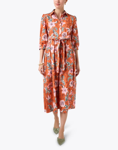 Banjanan's Feminine Marlene Orange Floral Print Day Dress