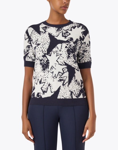 Weekend Max Mara Austin Navy Blue Star Print Short Sleeve Sweater