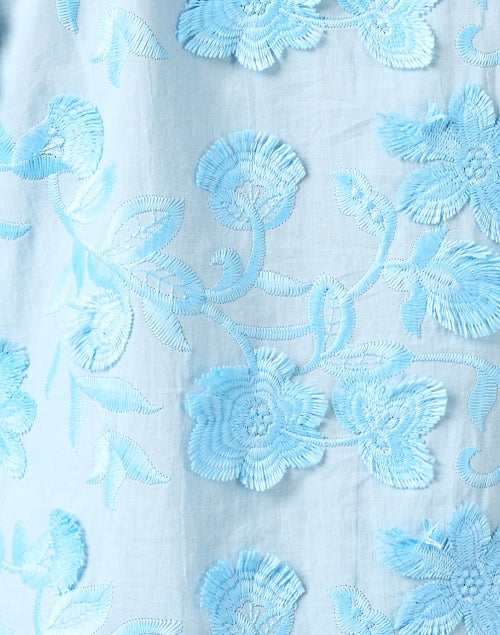 Arielle Women's Blue Floral-Embroidered Cotton Blouse for Casual Wear