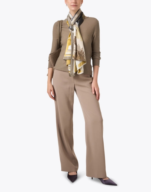 Stylish Taupe-Colored Floral Pattern Print Silk Scarf