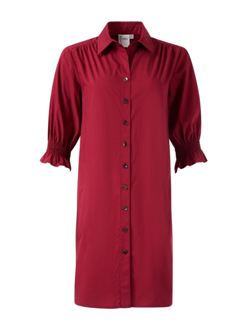 Finley's Stylish Red Cotton Blend Shirt Dress with Elbow Sleeves