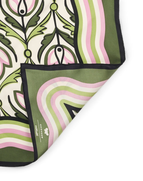 Weekend Max Mara Lightweight Silk Scarf with Art Deco Green and Pink Prints