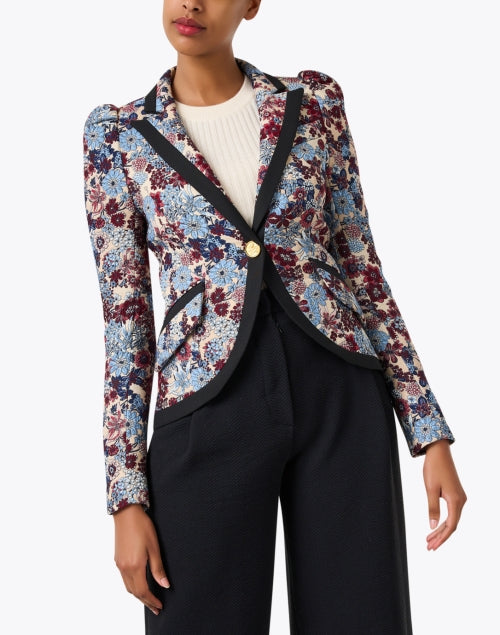 Stylish Floral-Printed Blazer with Puffed Shoulders and Flap Pockets