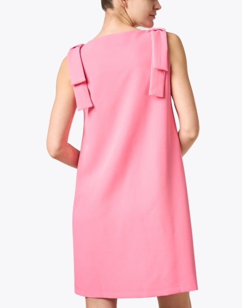 Stylish Pink Shift Dress with Shoulder Bows and High Boat Neckline