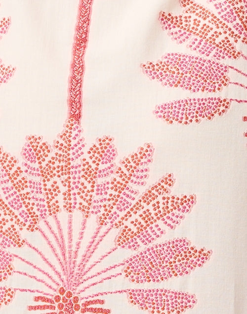 Vilagallo's Exquisite Diana Ivory and Pink Embroidered Women's Shirt Dress for a Stylish Look