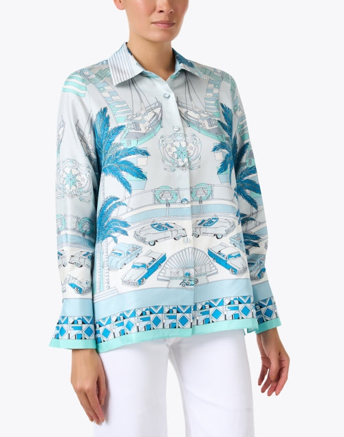 Miami Tropical Motif Blue Silk Men's Casual Shirt