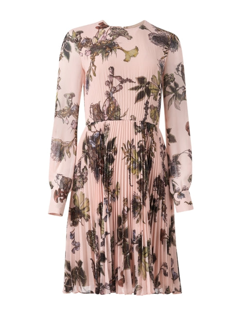 Stylish Pink Printed Pleated Women's Dress