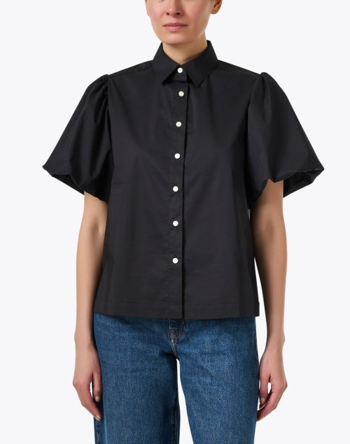 Angelina Women's Black Cotton Blend Puff Sleeve Shirt Blouse
