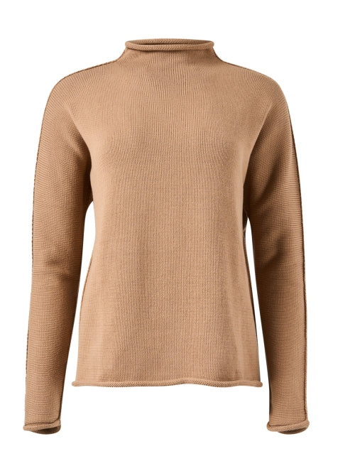 Monterey Relaxed Camel Cotton Knit Sweater for Fall