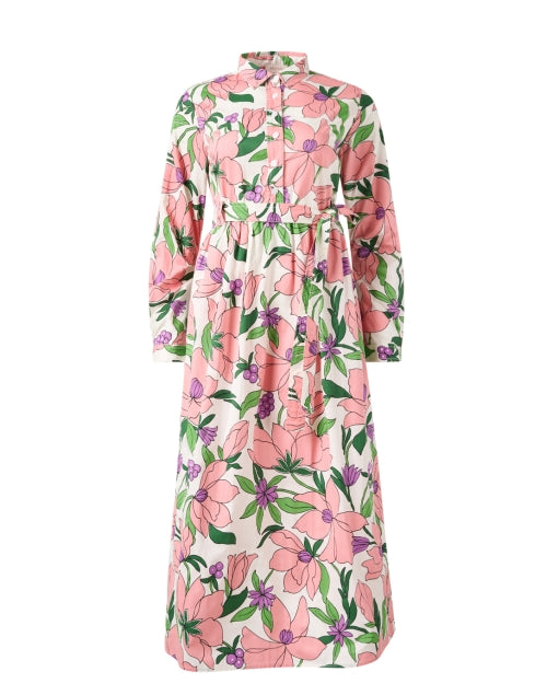 Charming Pink Floral Print Cotton Women's Shirt Dress for Spring