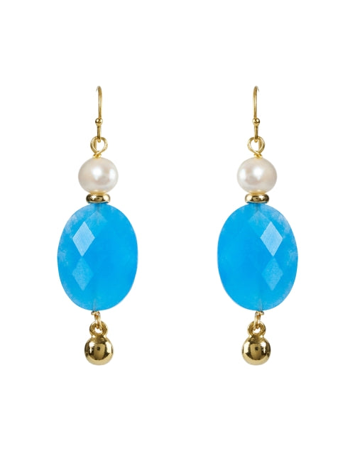 Exquisite Gold Plated Pearl and Blue Stone Post - Back Earrings