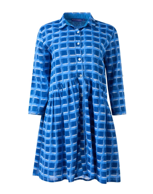 Fashionable Deauville Blue Check Pattern Printed Women's Shirt Dress