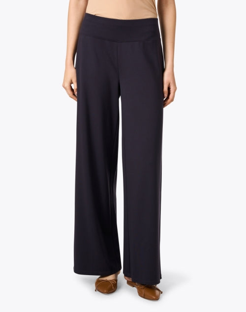 Navy-Colored Ponte Fabric Wide-Leg Women's Trousers