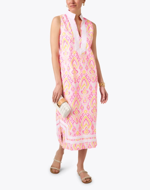Stylish Pink Ikat Patterned Cotton Tunic Style Dress for Effortless Fashion