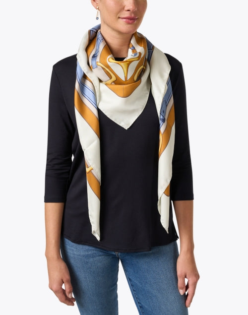 Italian Crafted Multi Print Silk Square Scarf with Equestrian Motif