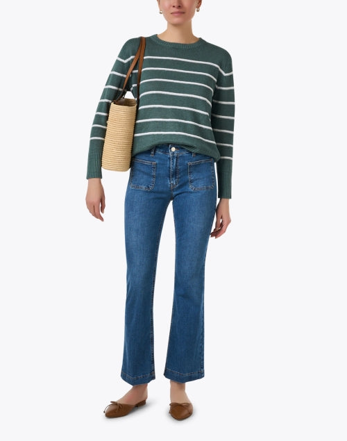 Stylish Blue Bootcut Denim Jeans with Retro Patch Pockets
