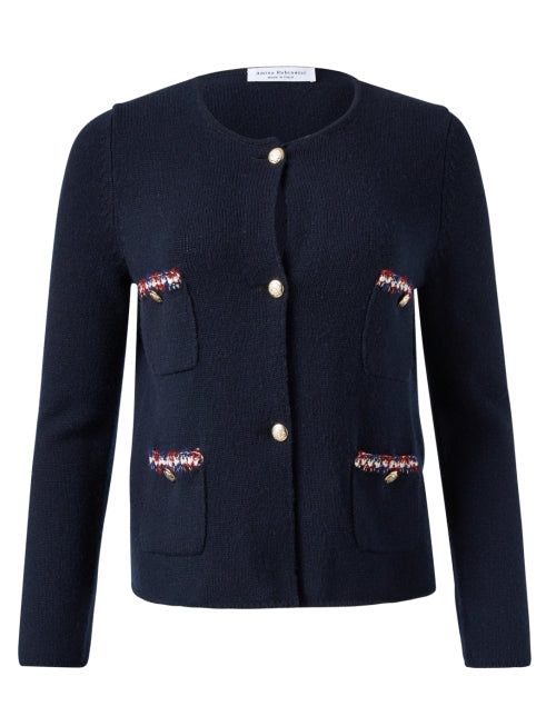 Navy Luxury Wool Cashmere Blend Regina Cardigan with Stylish Details