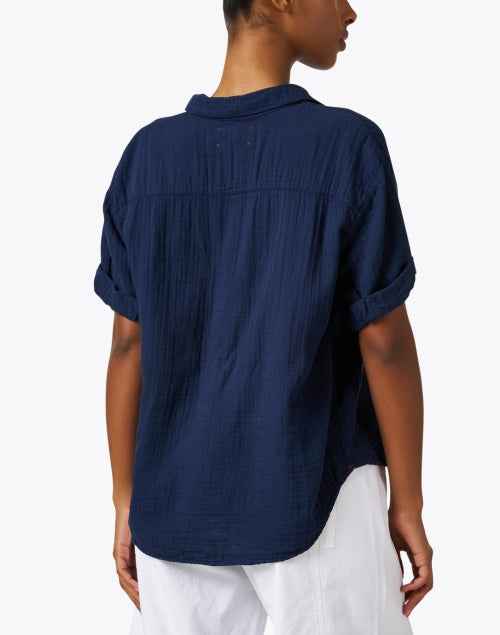 Navy Blue Cotton Gauze Casual Collared Cruz Women's Top