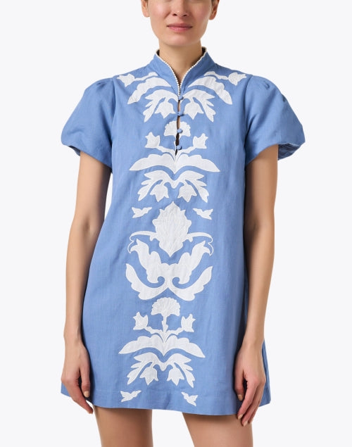 Stunning Elliana Blue Embroidered Mini Dress with Retro Flair