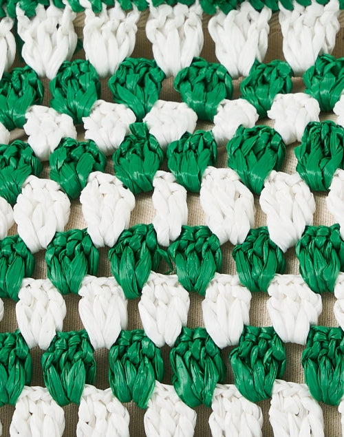 Glenda Crochet Raffia Clutch in Green and Cream Color - A Stylish Handbag for Warm Weather