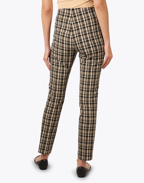 Emma Neutral Plaid Stretch Pull-On Slim-Leg Pants for All-Day Comfort