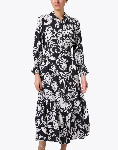 Stylish Indiana Black and White Floral Shirt-style Dress