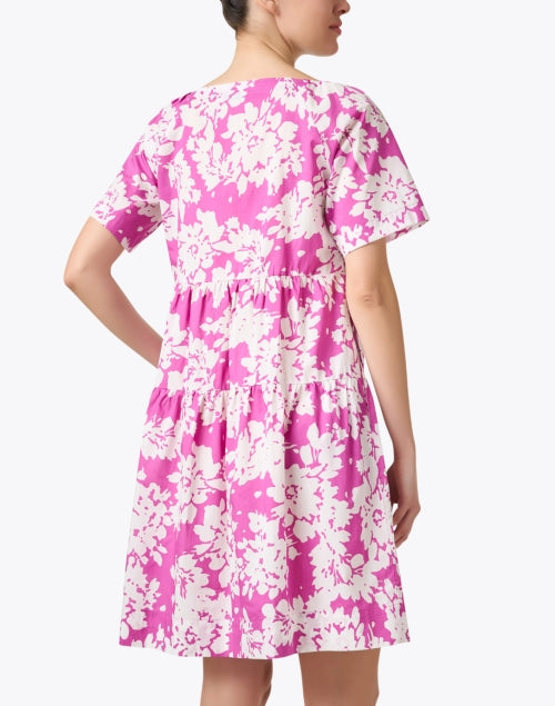 Stylish Relaxed-Fit Purple and White Floral Cotton Tiered Dress